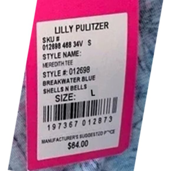 Lilly Pulitzer LARGE Meredith Tee Breakwater Blue Shells N Bells Top - Picture 5 of 6